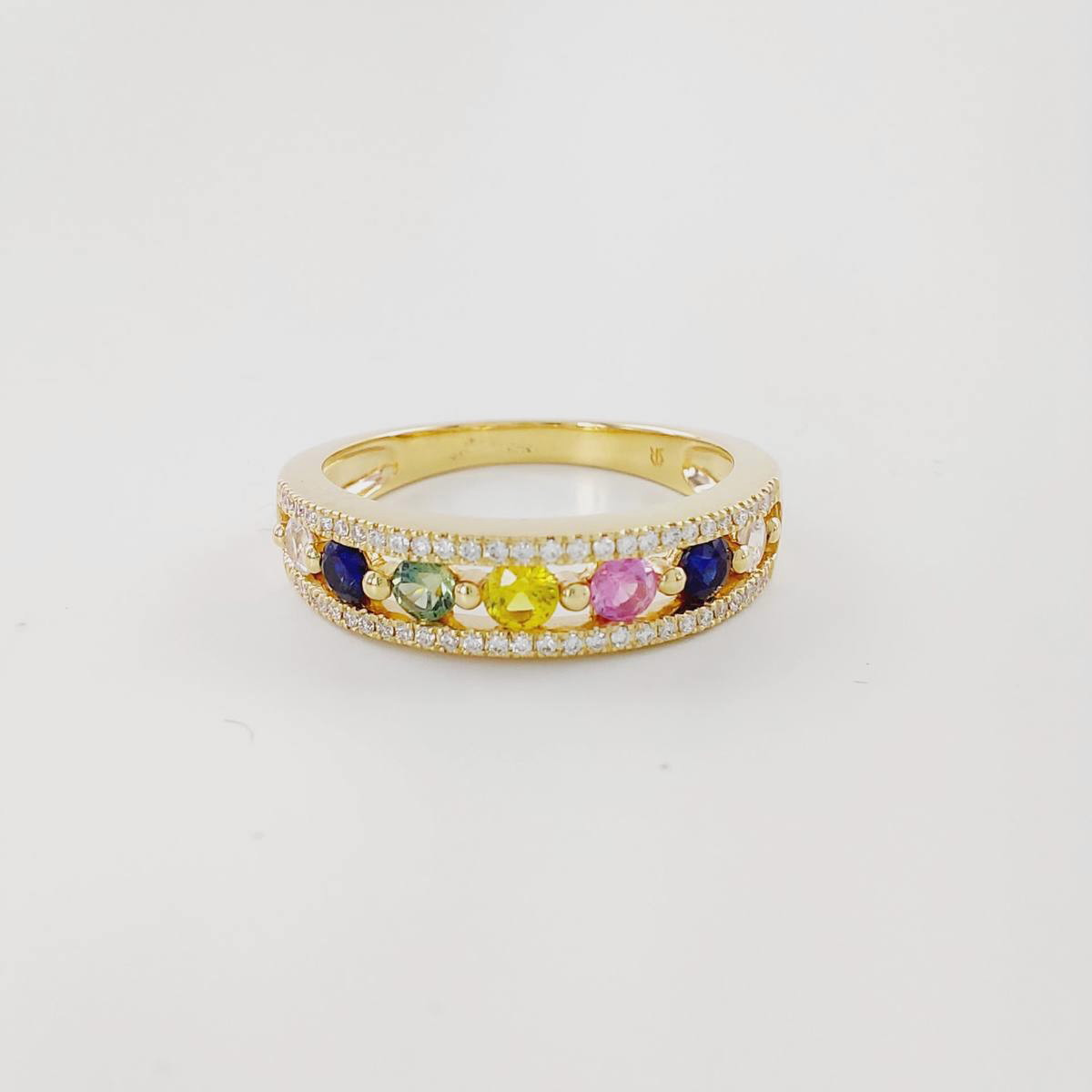 ANILLO ZAFIROS DE COLORES 0,60 CT Y BRILLANTES 0,10 CT