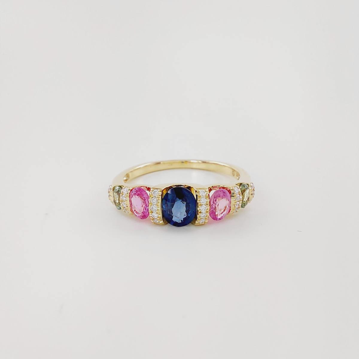 ANILLO ZAFIROS DE COLORES 1,04 CT Y BRILLANTES 0,07 CT