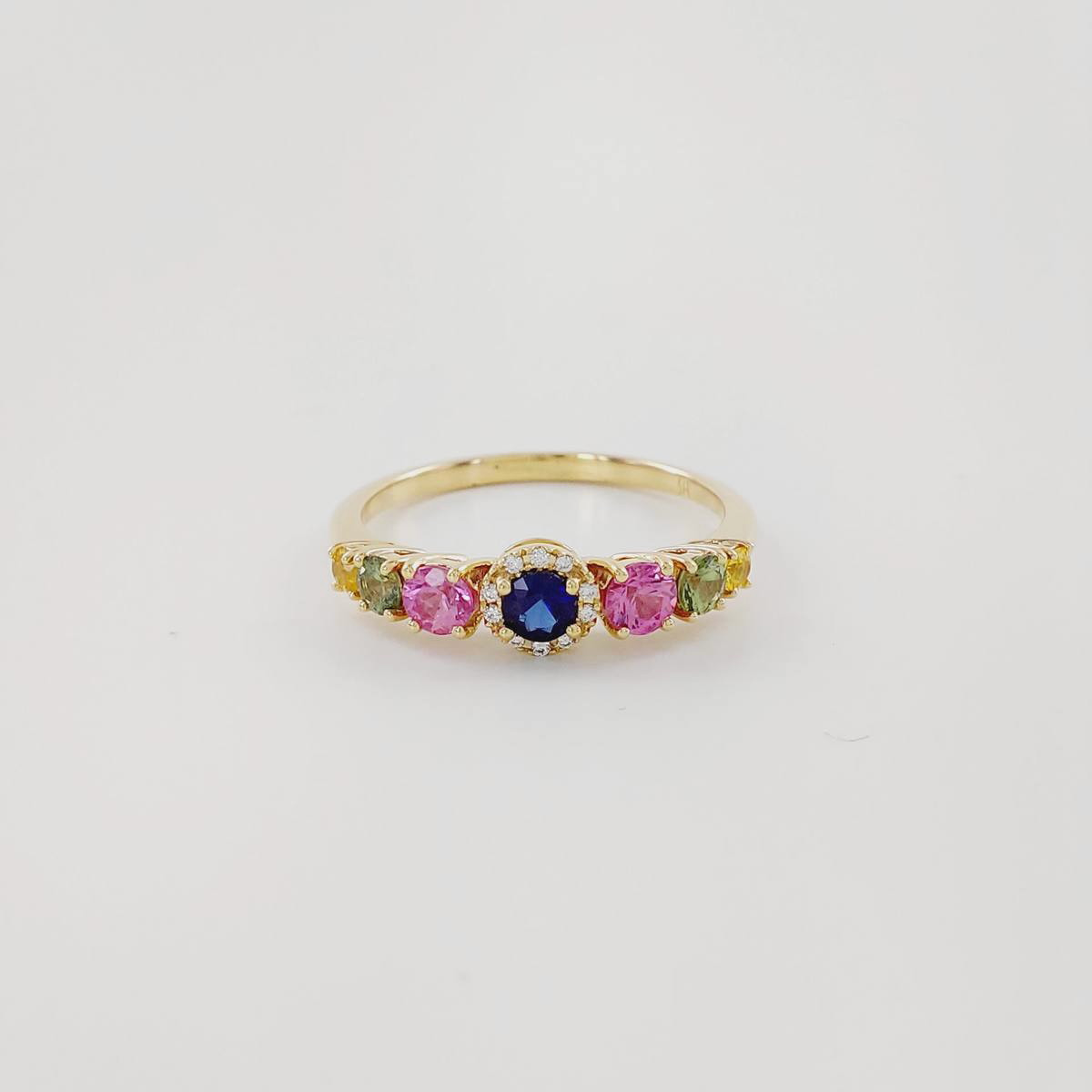 ANILLO ZAFIROS DE COLORES 0,66 CT Y BRILLANTES 0,02 CT