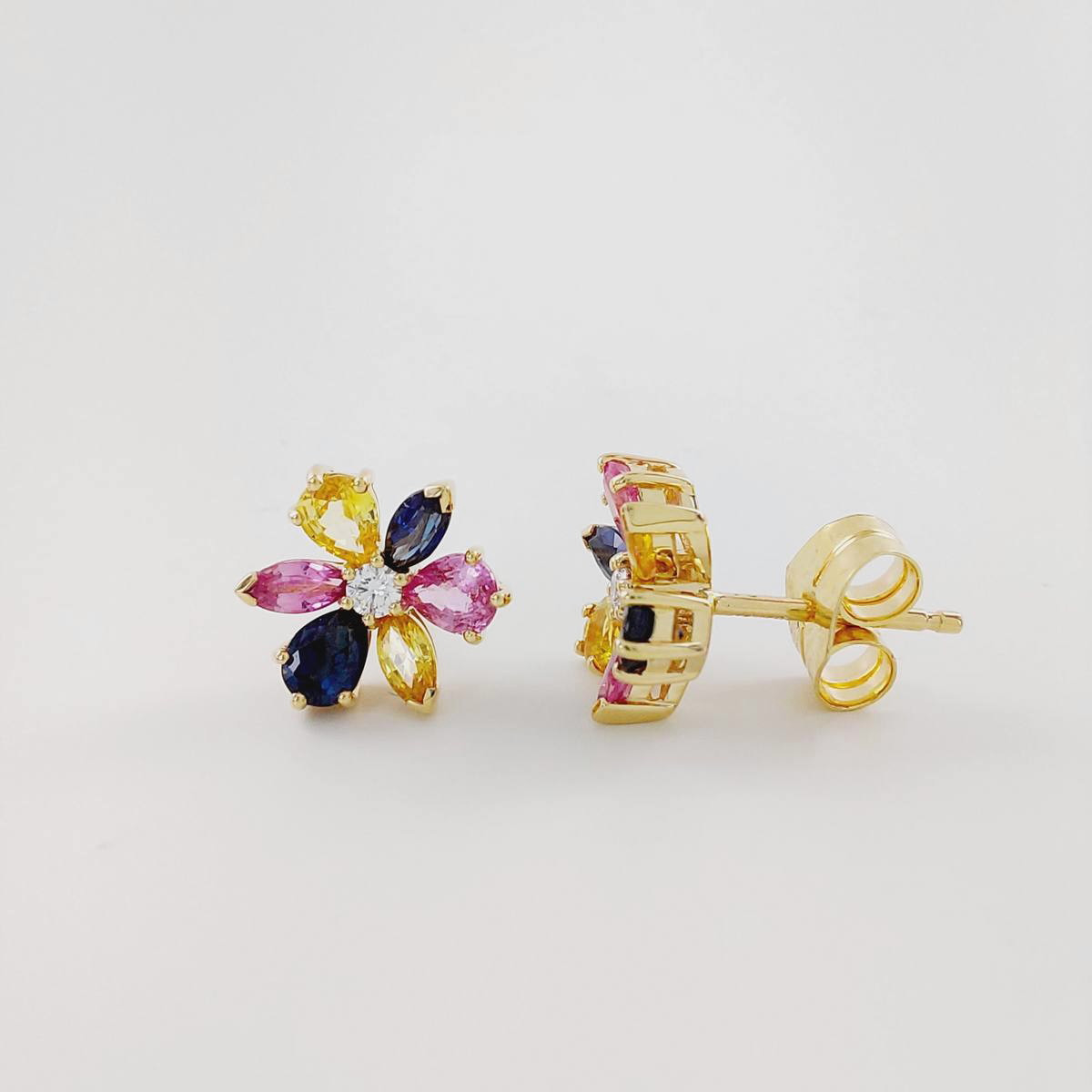 PENDIENTES ZAFIROS DE COLORES 1,93 CT Y BRILLANTES 0,06 CT