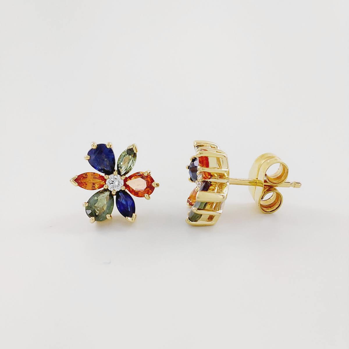 PENDIENTES ZAFIROS DE COLORES 1,93 CT Y BRILLANTES 0,06 CT